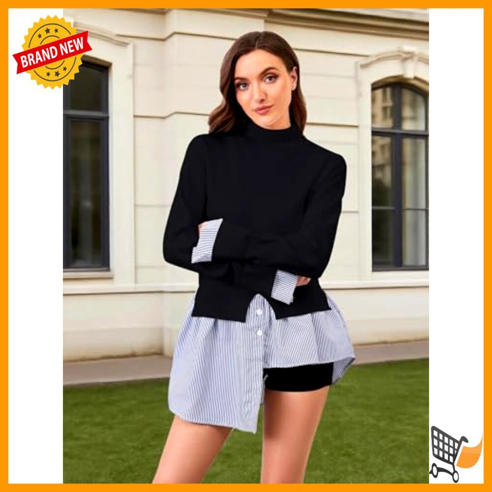 Turtleneck Peplum Patchwork Sweater Asymmetrical … - image 6